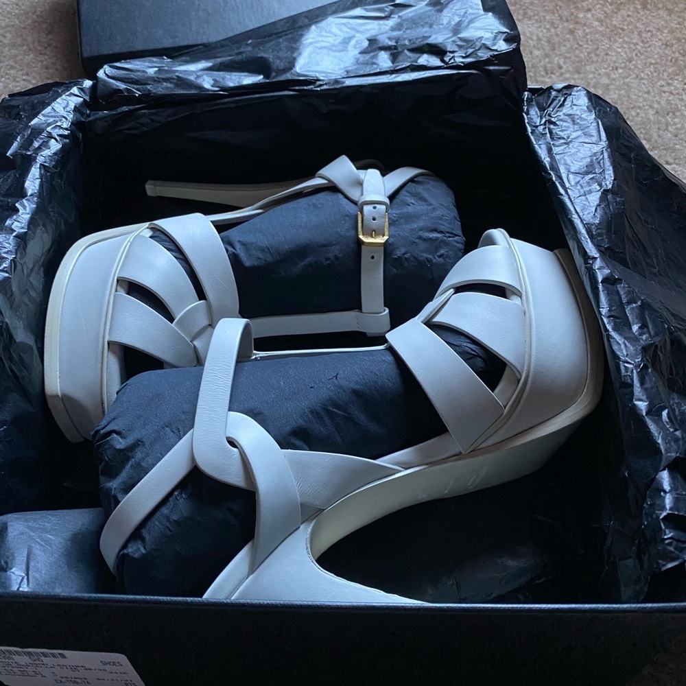 White YSL Tribute heels